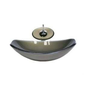 Cuba de Vidro Oval Chanfrada 46cm com Válvula Torneira Cascata Marrom