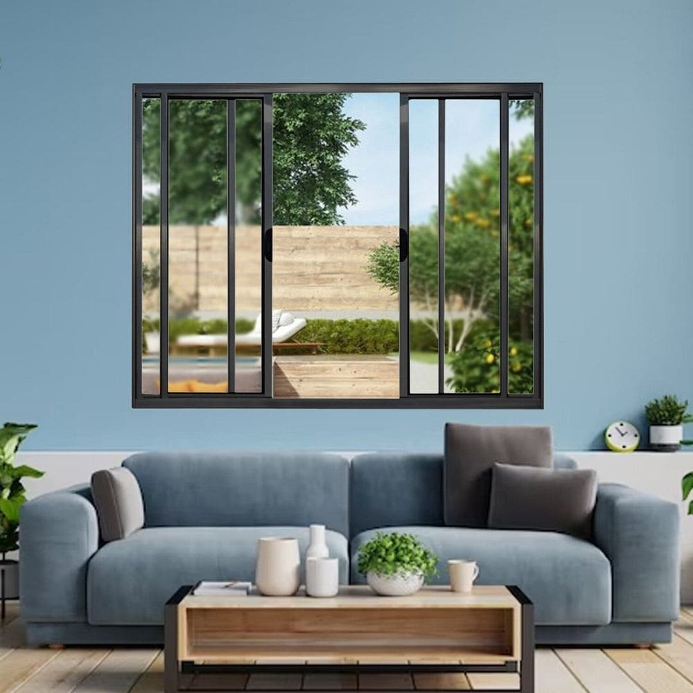 Janela Vitrô de Alumínio 4 Folhas 120 x 120cm Modular Preto