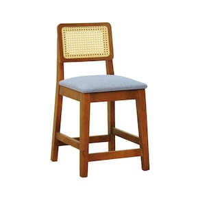 Banqueta Baixa/Cadeira Gabi Madeira Maciça Encosto Telinha Assento Linho Impermeável Amêndoa/Cinza