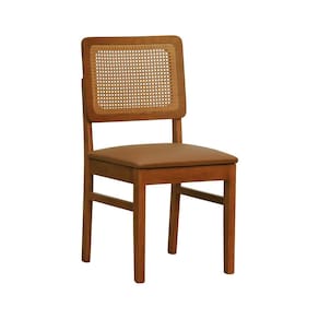 Cadeira Lyon Madeira Maciça Encosto Telinha Assento Estofado Sintético Amêndoa/Caramelo