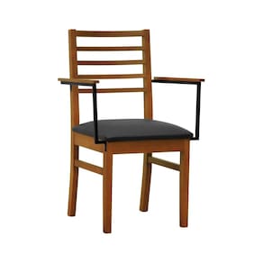 Cadeira Tiê Com Braços Madeira Maciça Encosto Ripado Assento Estofado Sintético Amêndoa/Preto