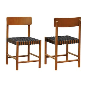 Kit 2 Cadeiras Amber Madeira Maciça Assento Trançado Corda AMÊNDOA /PRETO