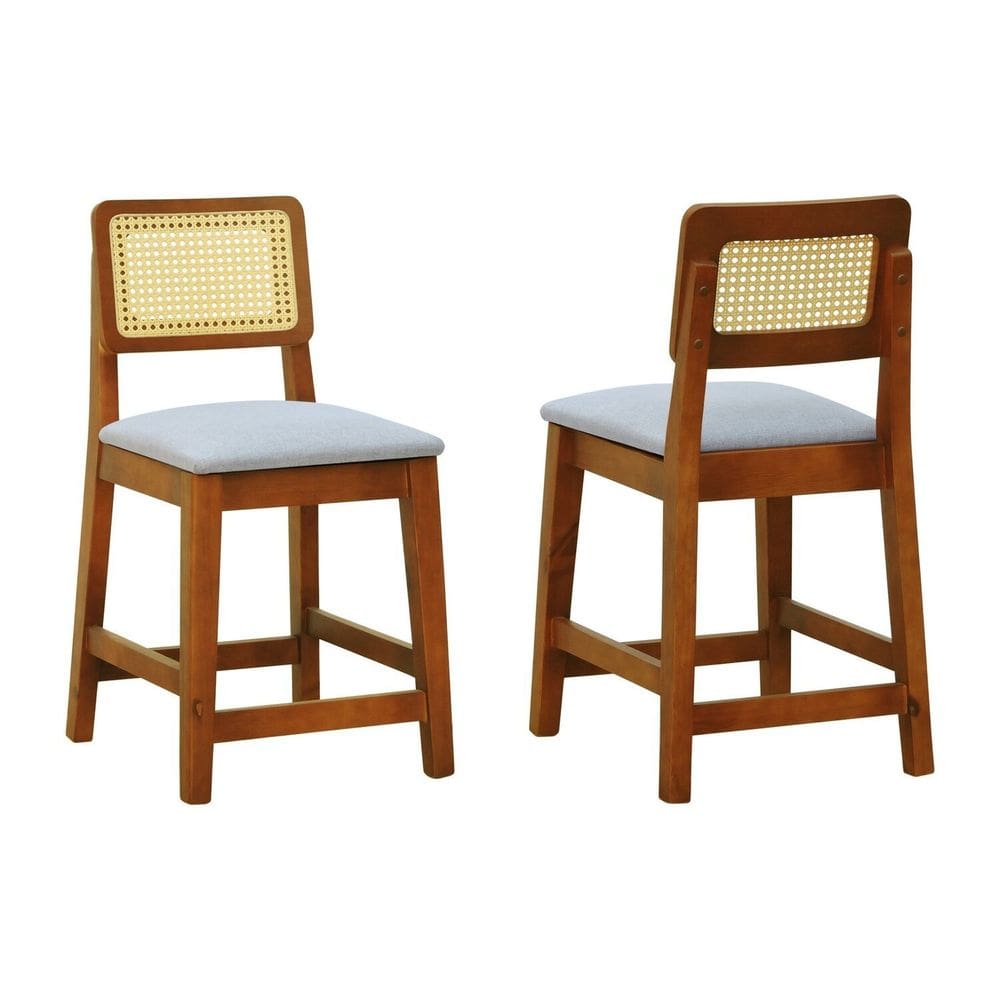 Kit 2 Banquetas Baixa/cadeiras Gabi Madeira Maciça Encosto Telinha Assento Estoflinho Impermeável Amêndoa/Bege