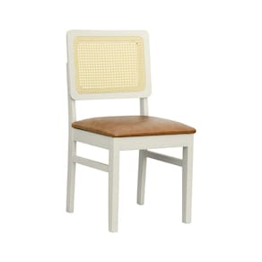 Cadeira Lyon Madeira Maciça Encosto Telinha Natural Assento Estofado Sintético Off White/Marrom