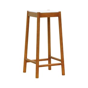 Banco Alto Amber Madeira Maciça Assento Mdf Bp Amêndoa/Branco