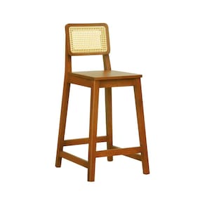 Banqueta Gabi com 68cm Altura Madeira Maciça Encosto Telinha Assento Madeira Amendoa