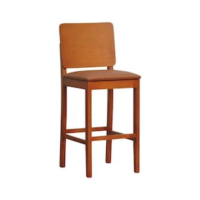 Banqueta Alta Bistrô Quéops Madeira Maciça Encosto Anatômico Assento Estofado Sintético Amêndoa/Caramelo