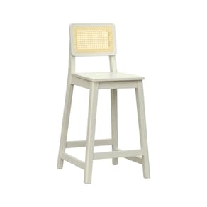 Banqueta Gabi com 68cm Altura Madeira Maciça Encosto Telinha Assento Madeira Off White