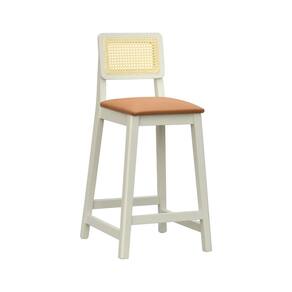 Banqueta Gabi 68cm Altura Madeira Maciça Encosto Telinha Assento Estofado Sintético Off White/Caramelo
