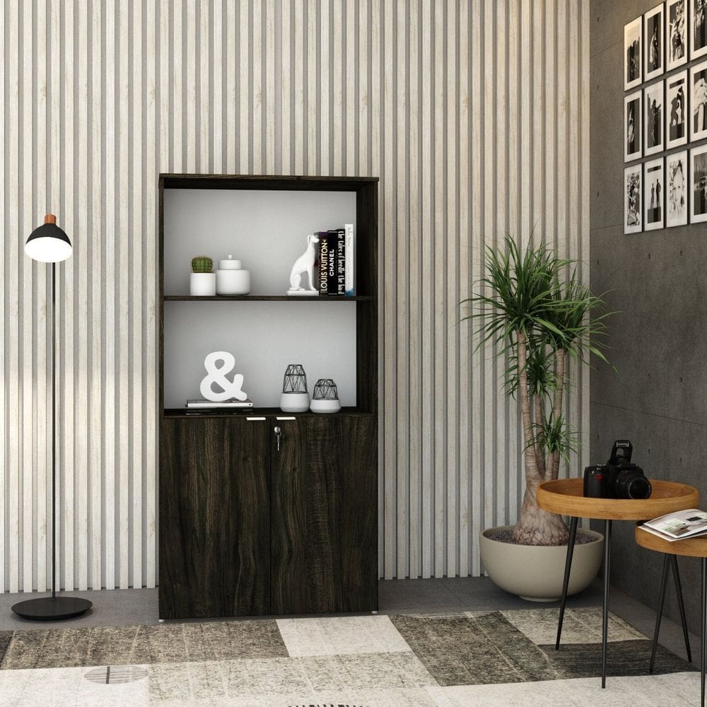 Armário Alto Estante com 2 Portas 161,5x80x42cm Carvalho Escuro/Branco