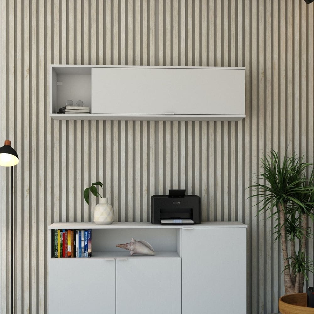 Armário Aéreo com Nicho e Porta Basculante 35x135x35cm Branco