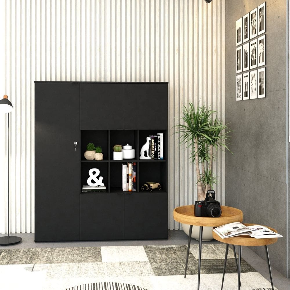 Armário Alto com Nichos e 05 Portas 161,5x135x42cm Preto
