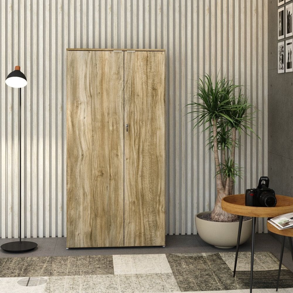 Armário Alto Fechado com 2 Portas 161,5cm x 80cm x 42cm Carvalho / Branco