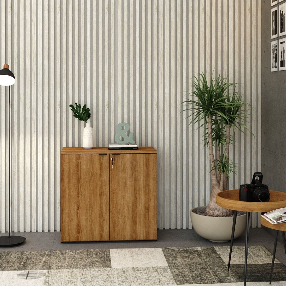 Armário Baixo com 2 Portas 75x80x42cm Lâmina Mel /Preto