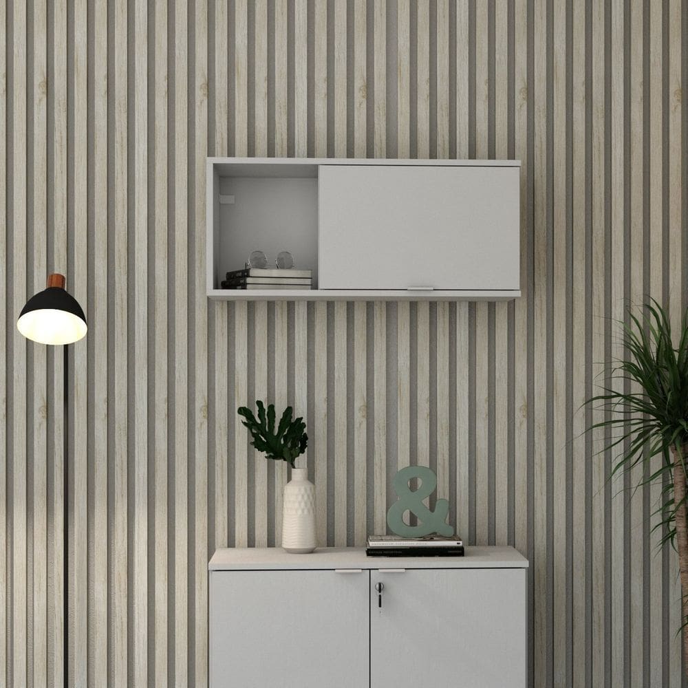 Armário Aéreo com Nicho e Porta Basculante 35x80x35cm Branco