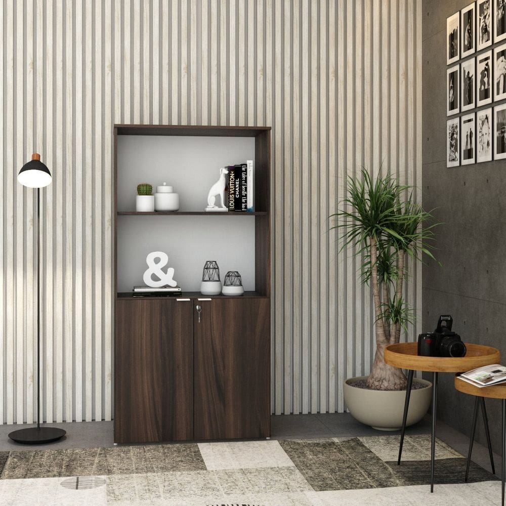 Armário Alto Estante com 2 Portas 161,5x80x42cm Nogal/Branco