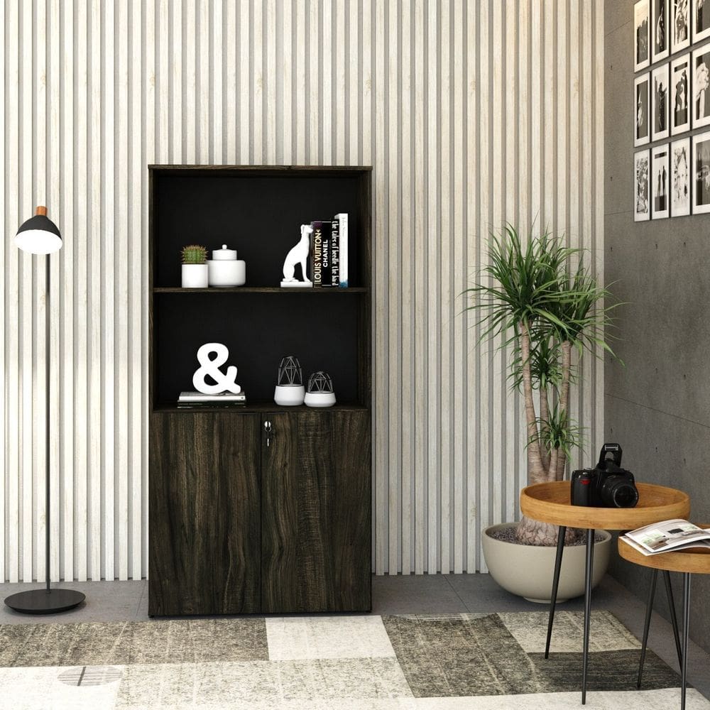 Armário Alto Estante com 2 Portas 161,5x80x42cm Carvalho Escuro/Preto