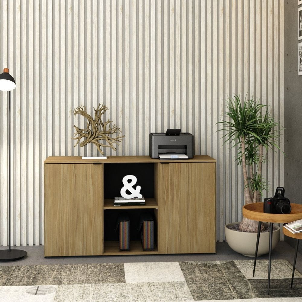 Armário Baixo com 2 Portas e Nicho 75cm x 135cm x 42cm Vermont Oak / Preto