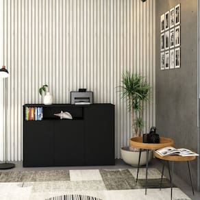 Armário Aparador com 3 Portas e Nicho 89,5cm x 135cm x 42cm Preto