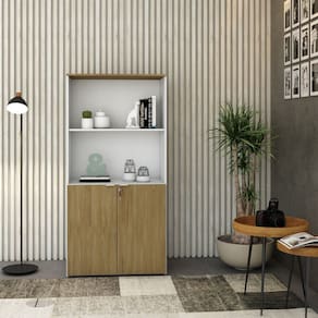 Armário Alto Estante com 2 Portas 160cm x 80cm x 42cm Branco /Vermont Oak