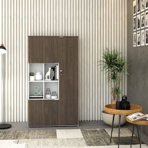 Armário Alto com Nicho e 3 Portas 161,5cm x 90cm x 42cm Branco/Terracota