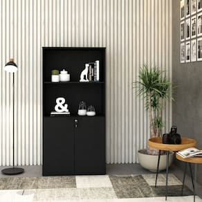 Armário Alto Estante com 2 Portas 160cm x 80cm x 42cm Preto