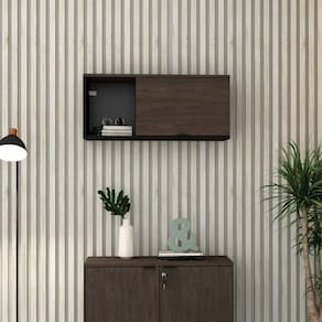 Armário Aéreo com Nicho e Porta Basculante 35cm x 80cm x 35cm Preto /Terracota