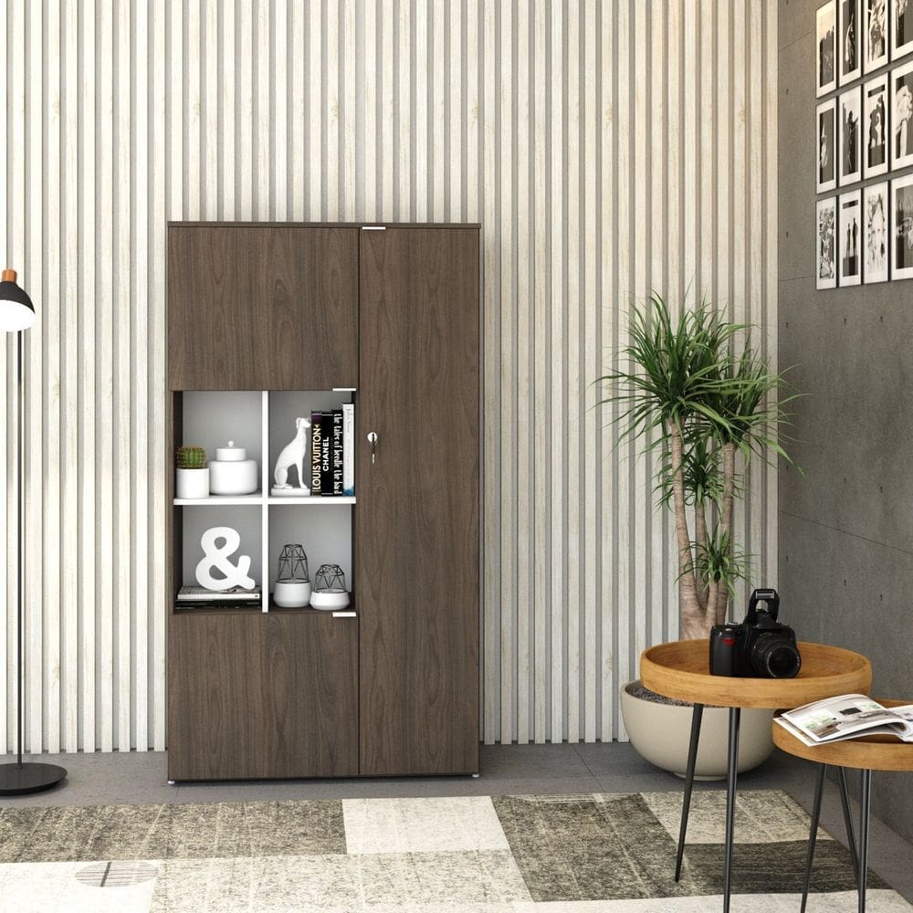 Armário Alto com Nicho e 3 Portas 161,5cm x 90cm x 42cm Terracota / Branco
