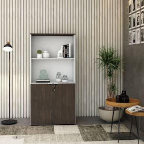 Armário Alto Estante com 2 Portas 160cm x 80cm x 42cm Branco/Terracota