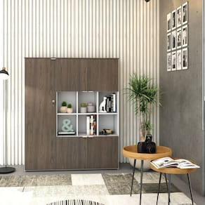 Armário Alto com Nichos e 5 Portas 161,5cm x 135cm x 42cm Branco/Terracota