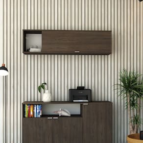 Armário Aéreo com Nicho e Porta Basculante 35x135x35cm Terracota/Branco