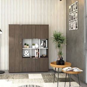 Armário Alto com Nichos e 5 Portas 161,5cm x 135cm x 42cm Terracota / Branco