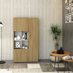 Armário Alto com Nicho e 3 Portas 161,5cm x 90cm x 42cm Vermont Oak / Branco
