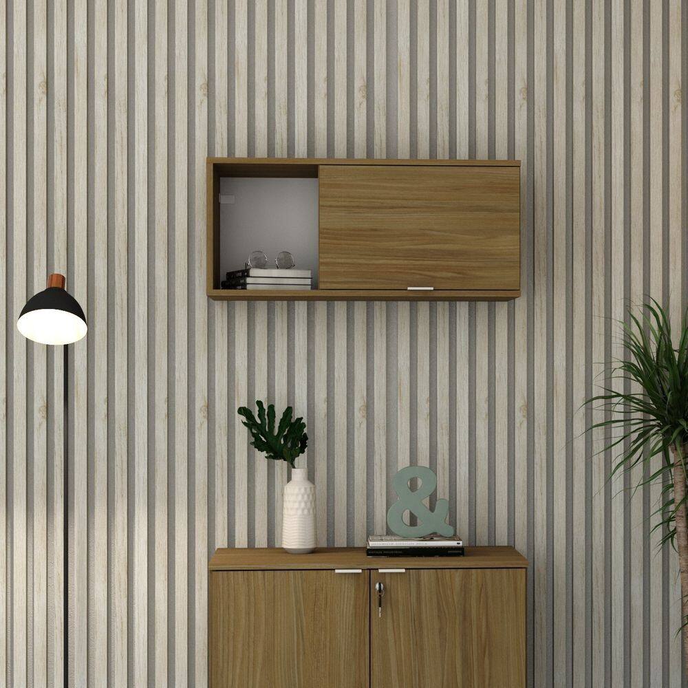 Armário Aéreo com Nicho e Porta Basculante 35cm x 80cm x 35cm Vermont Oak / Branco