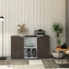 Armário Baixo com 2 Portas e Nicho 75cm x 135cm x 42cm Branco/Terracota