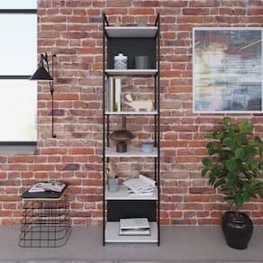 Estante Alta com 6 Prateleiras 185x45x33cm com Fundo Yon Branco/Preto