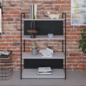 Estante com 4 Prateleiras 118x80x33cm com Fundo Yon Branco/Preto