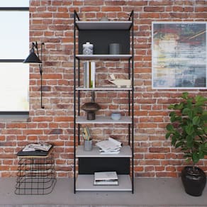 Estante Alta com 6 Prateleiras 185x60x33cm com Fundo Yon Branco/Preto
