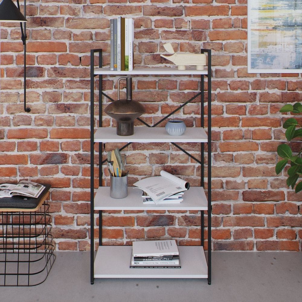 Estante com 4 Prateleiras 118x60x33cm Yon Branco/Preto