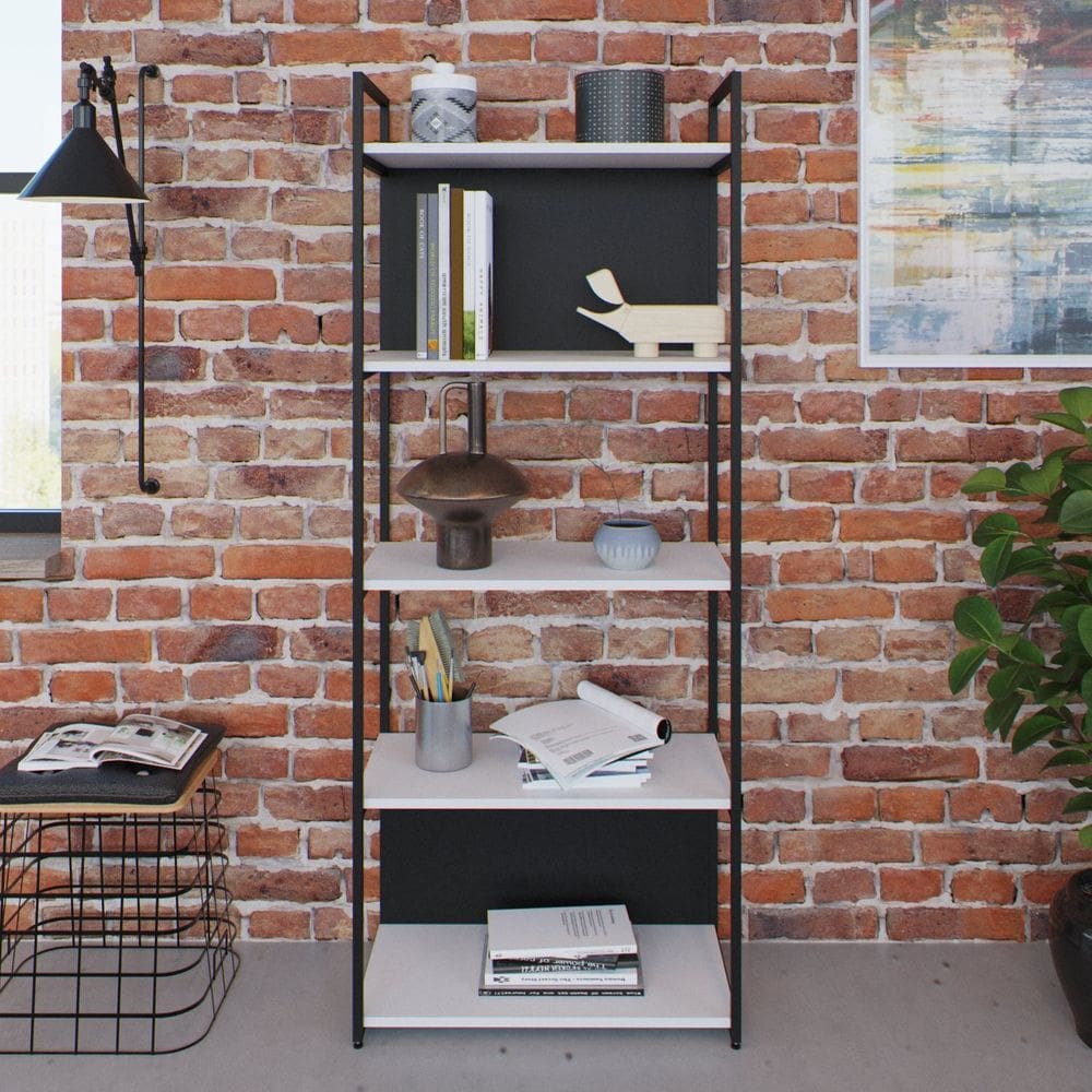 Estante com 5 Prateleiras 152x60x33cm com Fundo Yon Branco/Preto