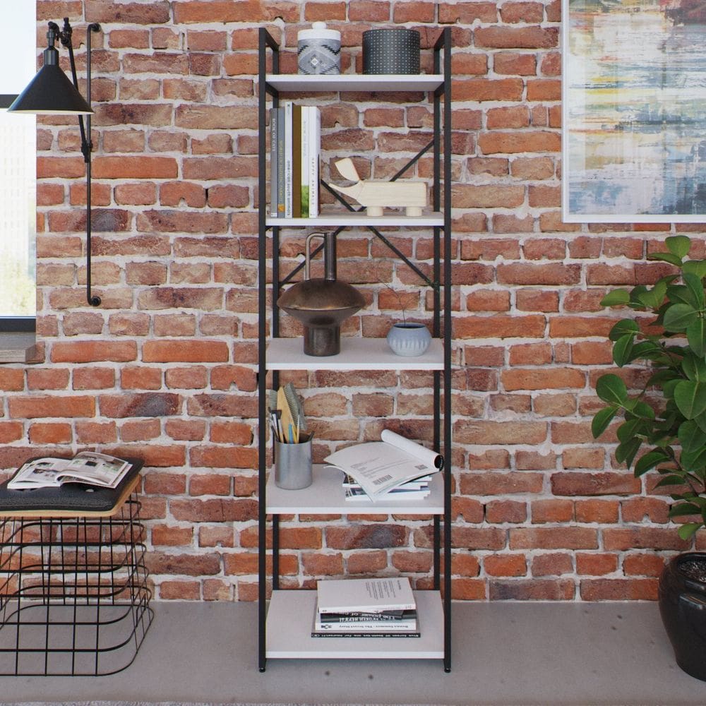 Estante com 5 Prateleiras 152x45x33cm Yon Branco/Preto