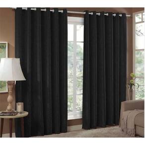 Cortina Jacquard 6,00X2,50 Preto Ilhós Quadrado Cromado