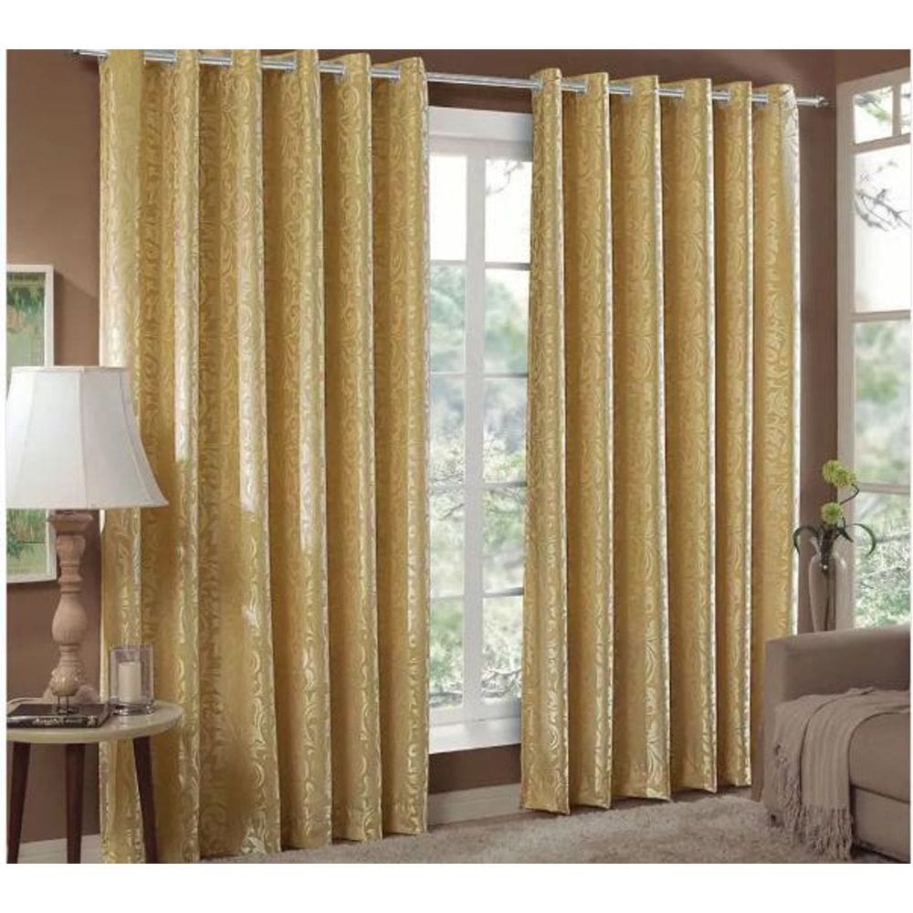 Cortina Jacquard 3,00X2,80 Dourado Ilhós Quadrado Cromado