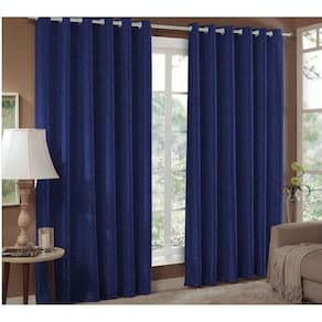 Cortina Jacquard 3,00X2,80 Azul Ilhós Quadrado Cromado