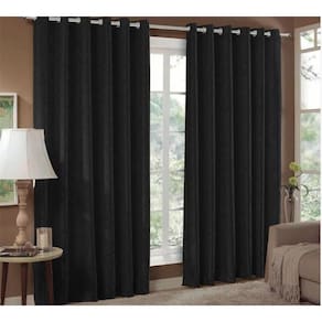 Cortina Jacquard 2,40X1,70 Preto Ilhós Quadrado Cromado