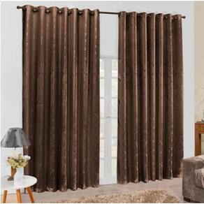 Cortina Jacquard 2,00X1,80 Marrom Ilhós Quadrado Cromado