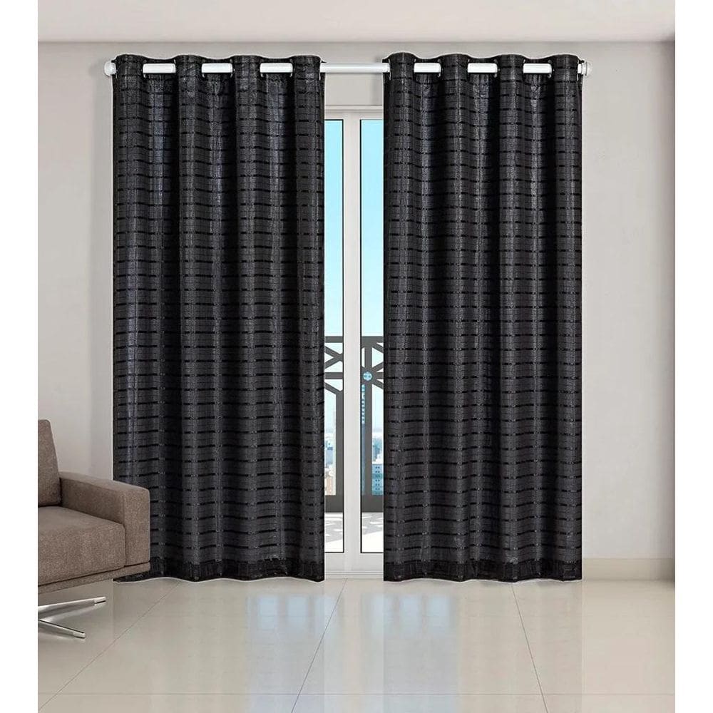 Cortina Voil Xadrez Com Forro Blackout 6,00 X 2,80 Preto