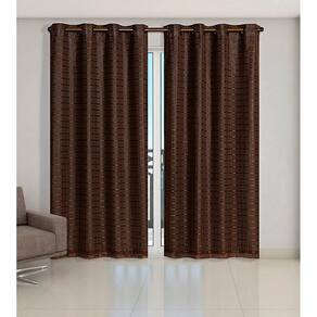 Cortina Voil Xadrez Com Forro Blackout 3,00 X 2,30 Tabaco