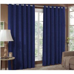Cortina Jacquard 4,00X2,50 Azul Ilhós Quadrado Cromado