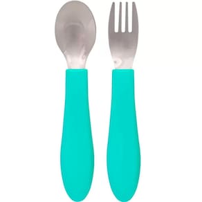 Kit Talheres Inox e Cabo Silicone Dino Verde +6 Meses Buba